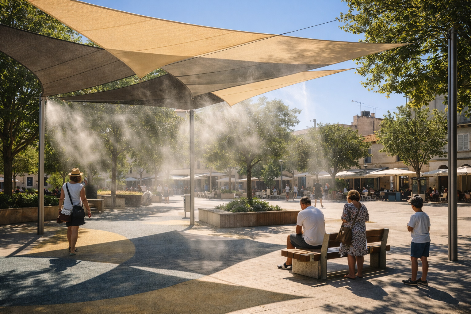 Ombrage et brumisation : am&eacute;liorer le confort thermique en milieu urbain